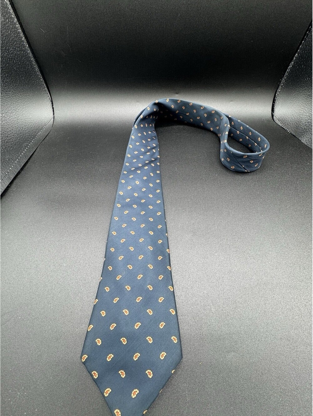 Vintage Tricel Tie Navy Blue Orange Micro Paisley Retro 56x3.25